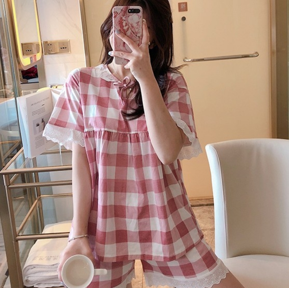 Pink Checkered Print Pajama Set